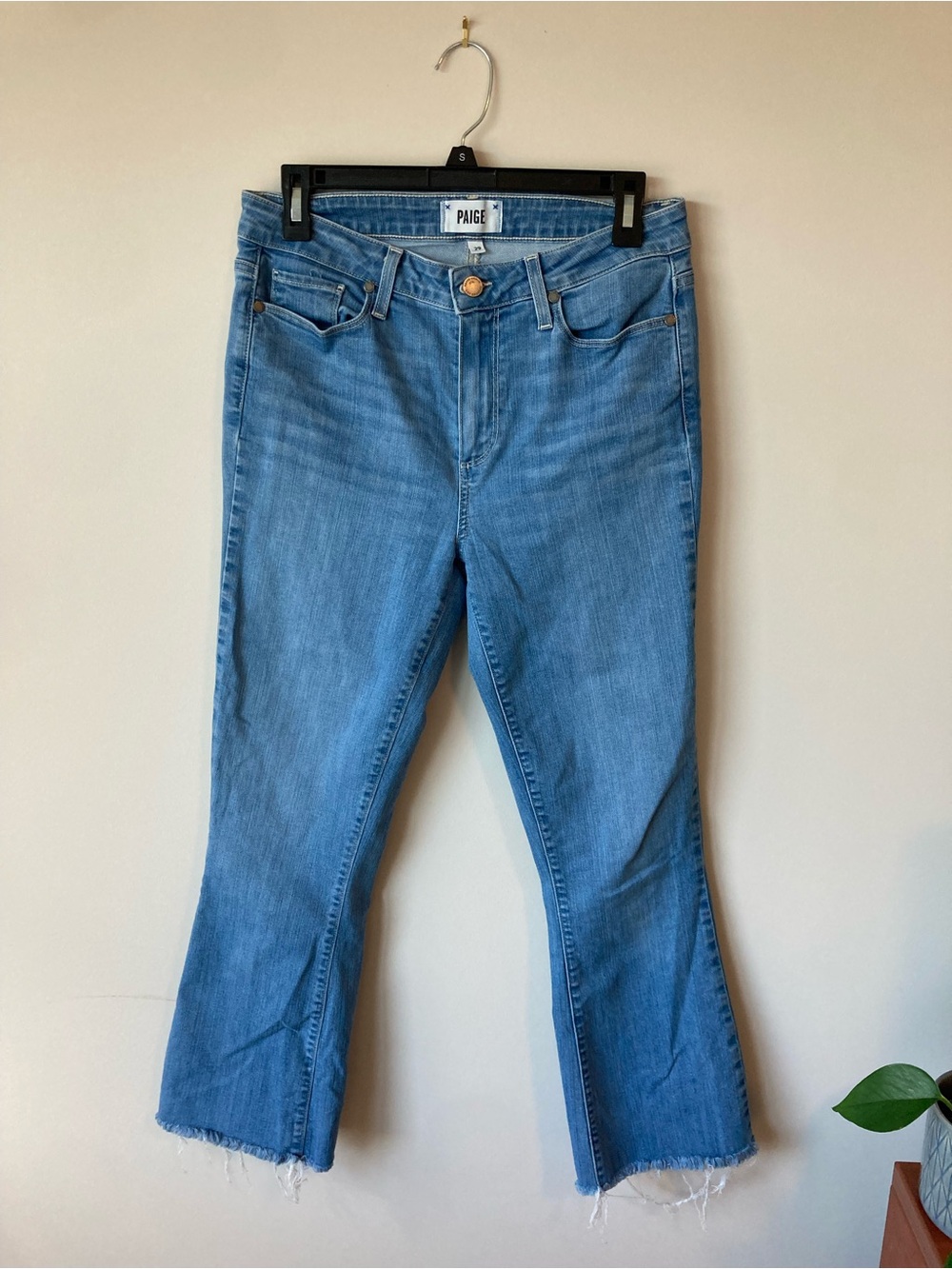 PAIGE Light Blue Cropped Kick Flare Jeans